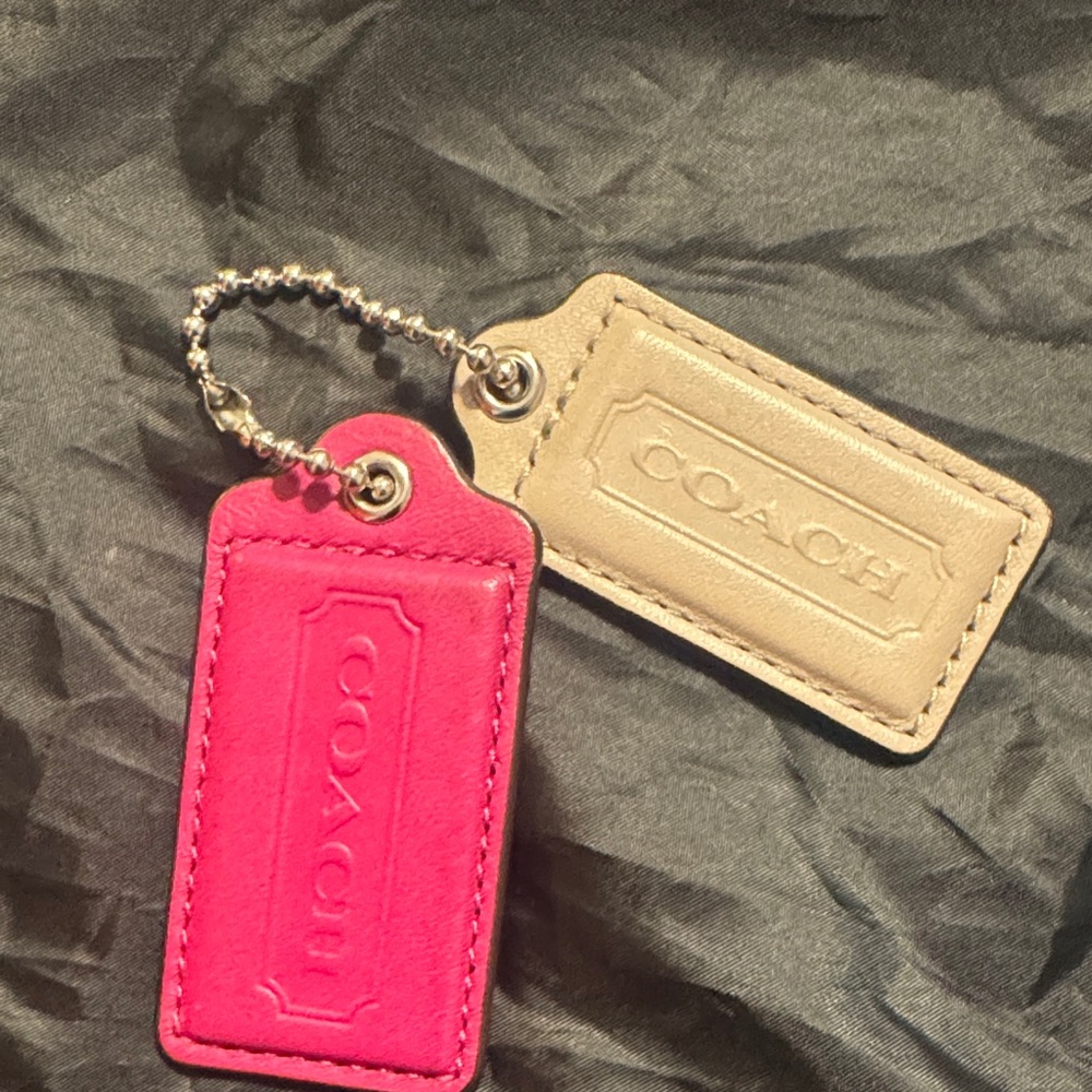 Coach Fuchsia and Beige Keychain Set